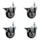 Service Caster 4 Inch Black Polyurethane 12 Inch Threaded Stem Caster Set with Brake SCC-TS20S414-PPUB-BLK-PLB-121315-4 - alternate 1